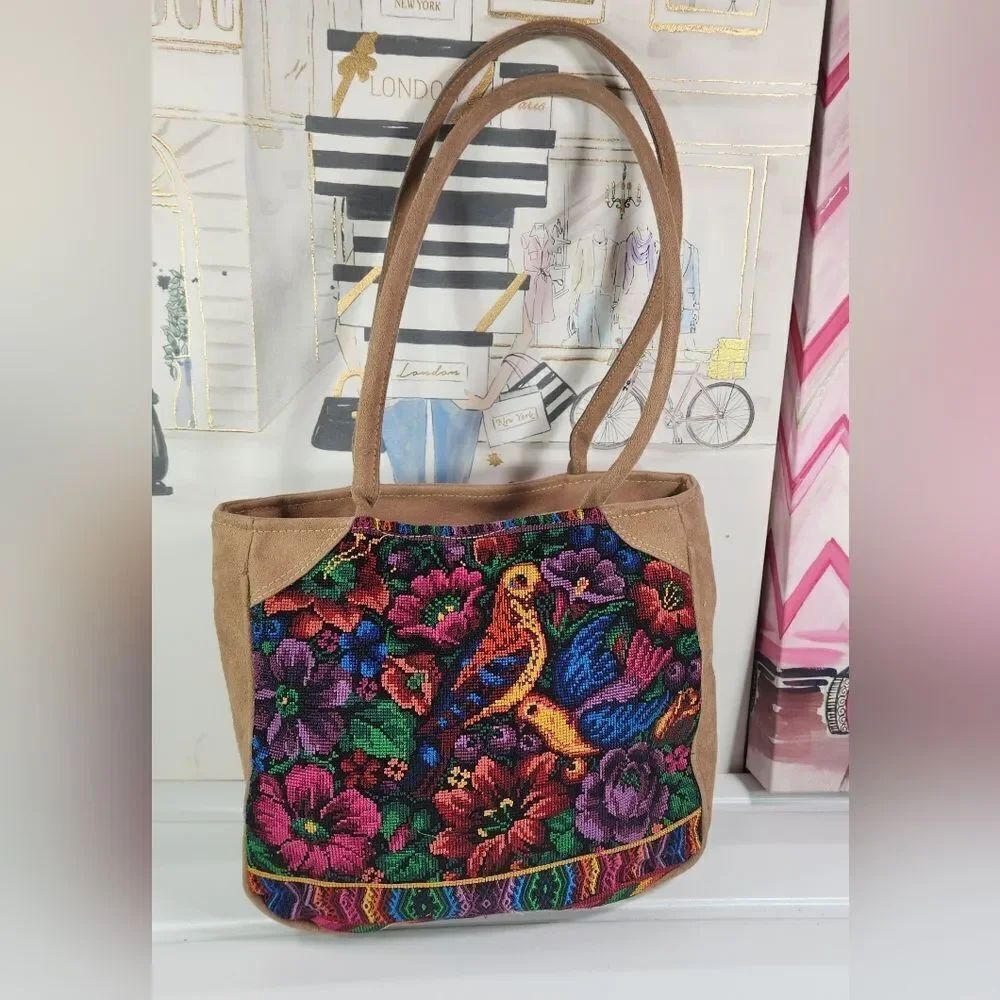 Ethenic Needlepoint Bird Floral Shoulder Bag